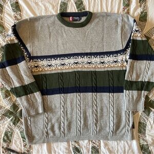 VTG Chaps Ralph Lauren Cable-Knit Crewneck Fair Isle Sweater Size Large